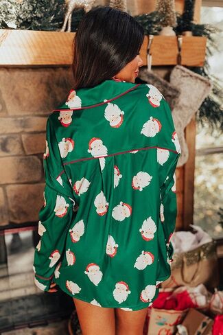 Faretumiya Women Christmas Pajamas Shorts Sets Xmas Printed Long Sleeve Button Down Shirt Lounge Set 2 Piece Pjs Sleepwear in Kuwait