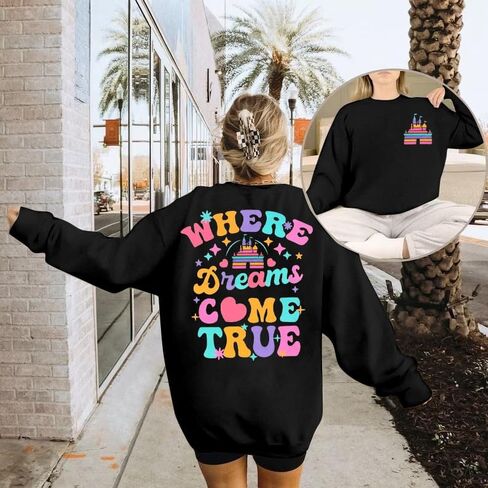 ASTANFY Magic Kingdom Sweatshirt for Women Castle Graphic Sweatshirts Oversized Family Vacation shirts Long Sleeve Pullover in Kuwait
