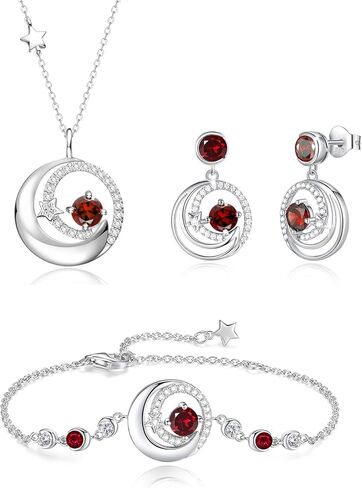 مجموعة مجوهرات FANCIME Moon Star، سوار قلادة من الفضة الإسترليني عيار 925، أقراط من الفضة الإسترليني عيار 925، قلادة من الياقوت، مجوهرات راقية، هدايا عيد ميلاد لأمها in Kuwait