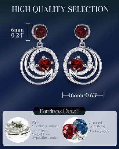 مجموعة مجوهرات FANCIME Moon Star، سوار قلادة من الفضة الإسترليني عيار 925، أقراط من الفضة الإسترليني عيار 925، قلادة من الياقوت، مجوهرات راقية، هدايا عيد ميلاد لأمها in Kuwait