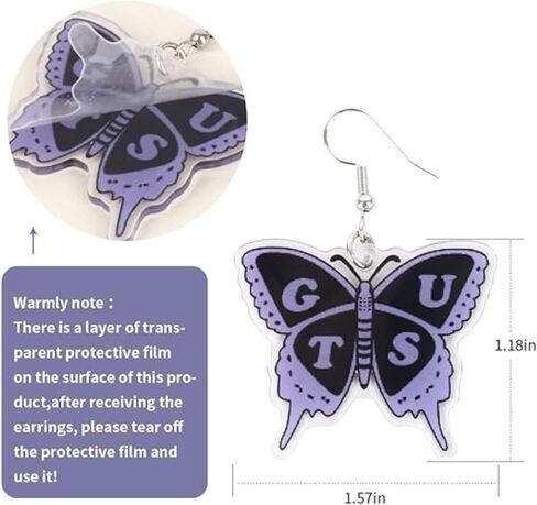 Olivia 𝑮𝑼𝑻𝑺 𝑺𝑶𝑼𝑹 Bracelet Earrings Set, Earrings Acrylic Purple Butterfly, Pottery Bracelet Jewelry Concert Inspired Earrings, Merch Accessories Costume Fans Gifts in Saudi Arabia
