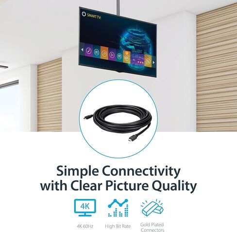 StarTech 25ft Plenum HDMI Cable, 4K 30Hz, 10.2Gbps, Male to Male (HDPMM25) in Kuwait