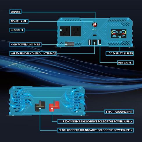 3000W/6000W(Peak) Pure Sine Wave Car Power Inverter 24V DC to 110V AC LCD Display, USB Port, Two Remote Control in Saudi Arabia