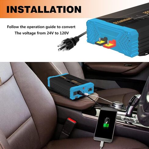 3000W/6000W(Peak) Pure Sine Wave Car Power Inverter 24V DC to 110V AC LCD Display, USB Port, Two Remote Control in Saudi Arabia