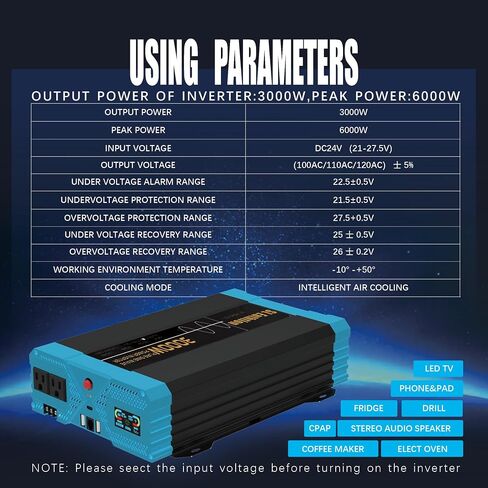 3000W/6000W(Peak) Pure Sine Wave Car Power Inverter 24V DC to 110V AC LCD Display, USB Port, Two Remote Control in Saudi Arabia