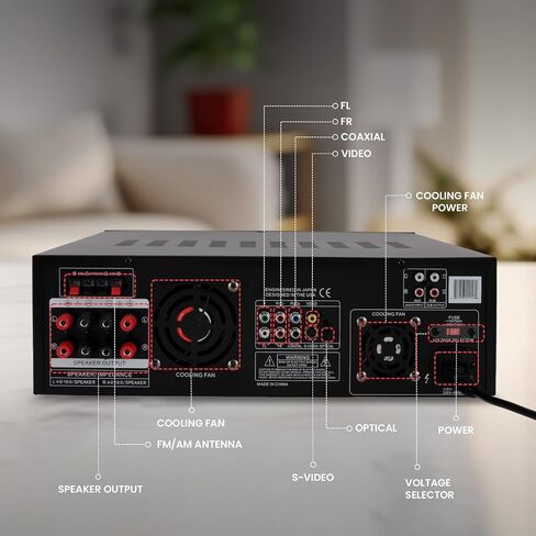 Pyle 4-Channel Home Theater Bluetooth Amplifier Receiver - 3000 Watt Stereo Speaker Home Audio Receiver w/ Radio, USB, 2 Microphone w/ Echo for Karaoke, CD DVD Player, LCD, Rack Mount - Pyle PD3000BT in Kuwait