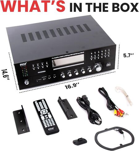 Pyle 4-Channel Home Theater Bluetooth Amplifier Receiver - 3000 Watt Stereo Speaker Home Audio Receiver w/ Radio, USB, 2 Microphone w/ Echo for Karaoke, CD DVD Player, LCD, Rack Mount - Pyle PD3000BT in Kuwait