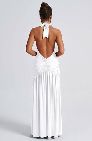 Memoriesea Women's Sexy Halter Deep V Neck High Slit Ruched Party Cocktail Maxi Dress in Kuwait