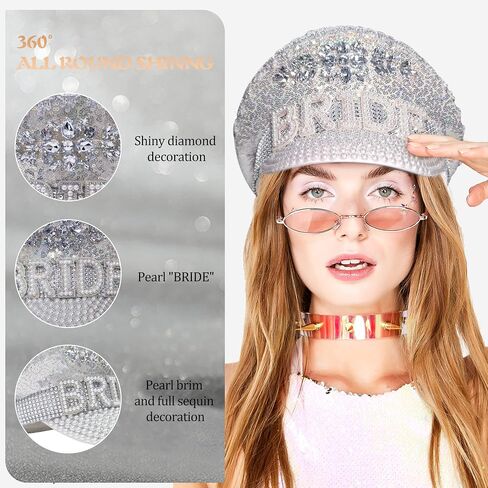 قبعات العروس Ulrica مع حجر الراين، قبعة ديسكو لديكورات حفلات العازبة، قبعة رعاة البقر المتلألئة للنساء البالغات (K) in Saudi Arabia