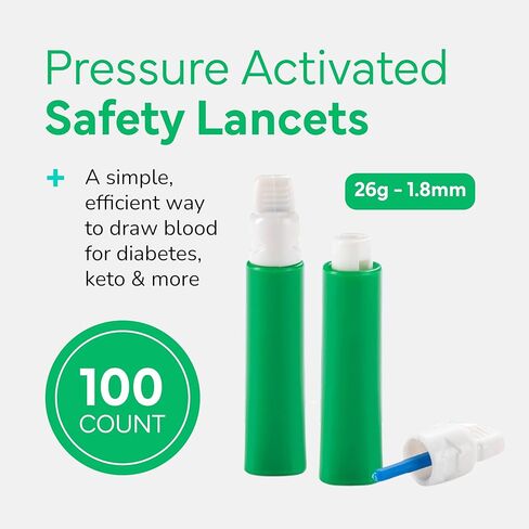 مشارط أمان يمكن التخلص منها لاختبار مرض السكري - 30 جم × 1.5 مم، إبر معقمة محملة مسبقًا - مشارط كيتو ومشارط مرضى السكري مع غطاء ملتوي لسهولة اختبار الدم في أي مكان بواسطة OWELL، 100 قيراط. in Kuwait