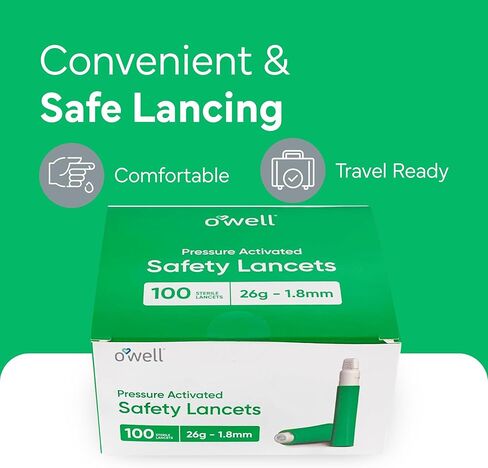مشارط أمان يمكن التخلص منها لاختبار مرض السكري - 30 جم × 1.5 مم، إبر معقمة محملة مسبقًا - مشارط كيتو ومشارط مرضى السكري مع غطاء ملتوي لسهولة اختبار الدم في أي مكان بواسطة OWELL، 100 قيراط. in Kuwait