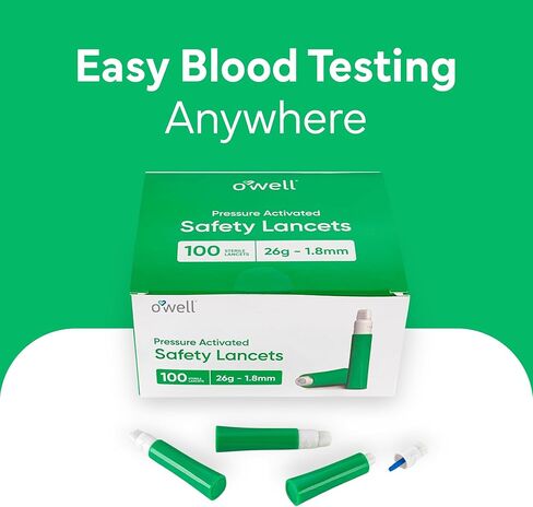 مشارط أمان يمكن التخلص منها لاختبار مرض السكري - 30 جم × 1.5 مم، إبر معقمة محملة مسبقًا - مشارط كيتو ومشارط مرضى السكري مع غطاء ملتوي لسهولة اختبار الدم في أي مكان بواسطة OWELL، 100 قيراط. in Kuwait