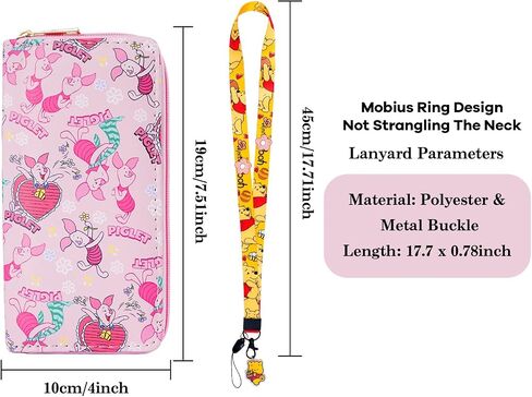 محفظة جلدية G-Ahora Cartoon Pooh Bear مع حبل قصير، سحاب ذو سعة كبيرة حول Pooh Bear محفظة حامل بطاقات الائتمان RFID للنساء (WC-Piglet-A) in Saudi Arabia