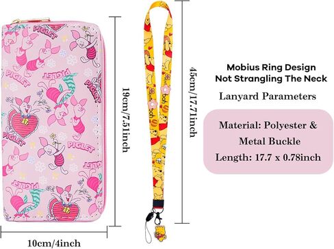 محفظة جلدية G-Ahora Cartoon Pooh Bear مع حبل قصير، سحاب ذو سعة كبيرة حول Pooh Bear محفظة حامل بطاقات الائتمان RFID للنساء (WC-Piglet-A) in Kuwait