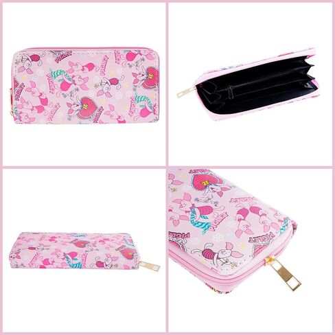 محفظة جلدية G-Ahora Cartoon Pooh Bear مع حبل قصير، سحاب ذو سعة كبيرة حول Pooh Bear محفظة حامل بطاقات الائتمان RFID للنساء (WC-Piglet-A) in Kuwait