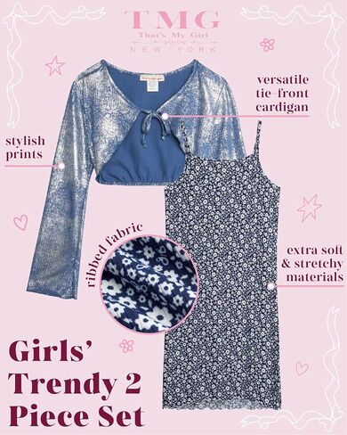 that's my girl Girls' Dress and Cardigan - 2 Piece Set Sleeveless Dress and Long Sleeve Cardigan: Made in USA (Sizes: 7-12) in Saudi Arabia