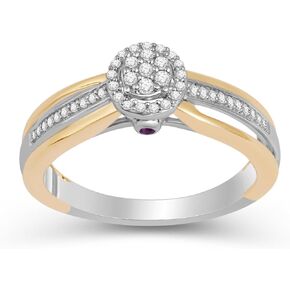 Jewelili Hallmark Fine Jewelry 14K Yellow Gold Over Sterling Silver Promise Ring with 1/6 CTTW Diamonds and Amethyst, Size 8