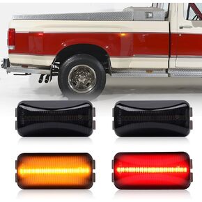 Gempro LED Dually Fender Side Marker Lights for 1984-1996 Ford F250 F350 Amber Red Dual Rear Wheel Trunk Bed Marker Lamps 4PCS, Smoked Len