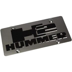 Eurosport Daytona- Compatible with -, H2 Hummer, (Black Logo, Black Word) Stainless Steel License Plate