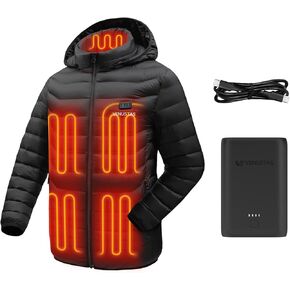 Venustas Unisex Dual-Control Heated Jacket (Black, X-Large) with Extra Upgraded 7.4V, 7200mAh Battery Pack