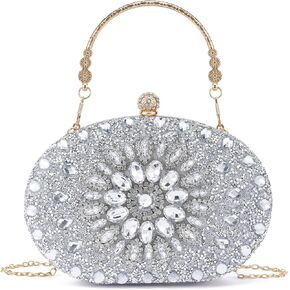 Rhinestone Clutch Purses For Women Evening Sparkly Clutch Crystal Diamond Bag For Party Weddings Formal Prom(Silver)