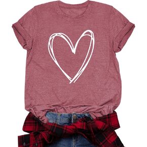 Women Valentines Day Shirts Valentine Love Heart Printed Tee Top