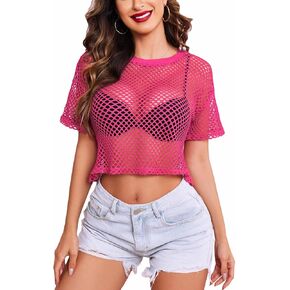 Avidlove Women's Sheer Fishnet Top Sexy Short Sleeves Net T Shirts Crop Top