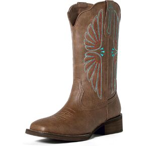SheSole Women's Cowboy Boots Square Toe Cowgirl Boots Wide Calf Fashion Western Boots
