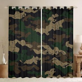 Feelyou Camo Darkening Dreapes Camouflage Curtains Living Room Kids Military Style 30%-50% Blackout Curtains Camo Printed Green Window Treatments (2 Panels, 38 x 45 Inch)
