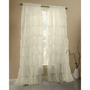 Gee Di Moda Cream Ruffle Curtains Gypsy Lace Curtains for Bedroom Curtains for Living Room - Cream 60x63 inch Ruffled Curtains for Kids Room Shabby Chic Curtain for Nursery Kids Curtains for Girls