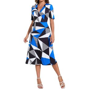 Women's Vintage Tea Dress, Short Sleeve Cocktail Party Dress Work Church Casual Dress