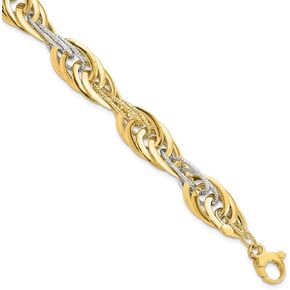 Avariah Gold 14K Two-tone Polished Diamond Cut Fancy Link Bracelet - 8" - Made In Italy