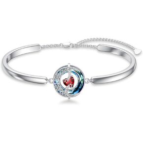 TOUPOP Birthstone Bracelet for Women 925 Sterling Silver Moon Bracelet with Blue Circle Crystal Celtic Moon Jewelry Birthday Christmas Gifts for Women Mom