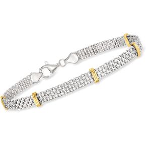 Ross-Simons Sterling Silver and 14kt Yellow Gold Bismark-Link Bracelet. 8 inches