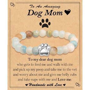 Dog Mom Gifts for Women, Best Dog Mom Gifts for Birthday Christmas Valentines Day Mothers Day, Beaded Paw Bracelet Gifts for Dog Mom Dog Lovers