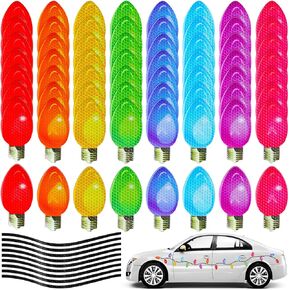 Sieral 100 Pcs Christmas Reflective Car Magnets Set 64 Pcs Reflective Colorful Light Bulb Magnets and 36 Pcs Wire Lines Refrigerator Garage Magnet Decals for Xmas Window Mailbox Christmas Decoration