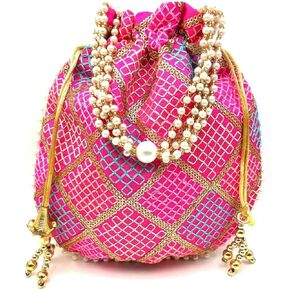 BINDNI Indian Ethnic Women Bags Return Gift for Bride Stylish Embroidery Pearl Batwa Purse Ideal for Weddings & Parties