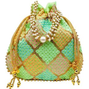 BINDNI Indian Ethnic Women Bags Return Gift for Bride Stylish Embroidery Pearl Batwa Purse Ideal for Weddings & Parties