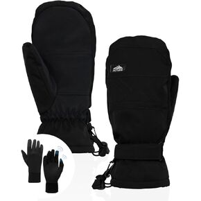 Actleis Ski Mittens Gloves 2 in 1 Women Men Snow Waterproof Insulated Winter Warm Snowboard Gloves with Touchscreen Fingers