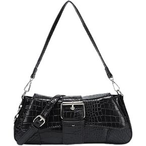 Women Shoulder Bag Y2K Handbag Crossbody Bag Pleated Dumpling Bag Rivet Punk Hobo Purse (B-Black)