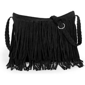 Fringe Crossbody Bags Women, Large Tassels Shoulder Bag with Woven Shoulder Strap Suede Hobos for Daily Travel