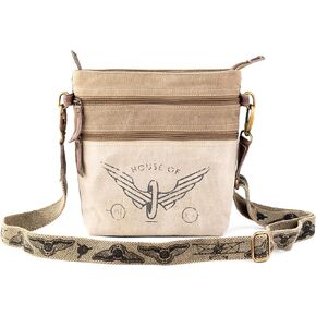 3B- purses for women crossbody bags for women trendy Upcycled leather canvas bag shoulder bag with 2 straps