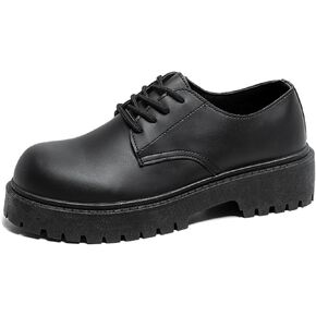 Mens Platform Leather Lace Up Dress Oxford Shoes Classic Round Toe Log Sole Chunky Loafers Vintage Formal Business Wedding Derby Shoes