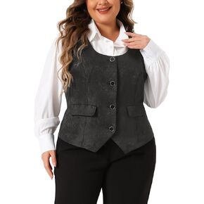 Agnes Orinda Plus Size Vest for Women Sleeveless Jacquard Jacket Steampunk Waistcoat