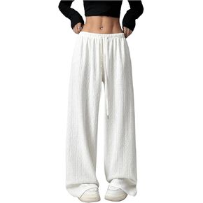 Milumia Women's Casual Elastic High Waisted Knit Wide Leg Long Lounge Pants Trousers
