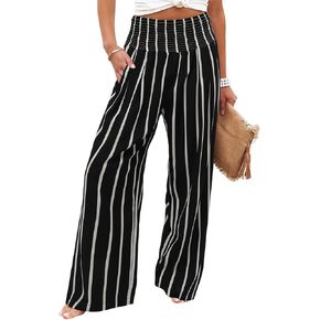 Womens Wide Leg Palazzo Dress Pants Elastic High Waisted Lounge Long Flowy Trousers Pant with Pocket