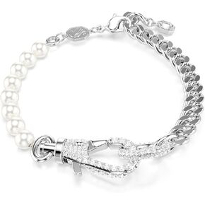 Swarovski Dextera Bracelet, Pavé, Crystal Pearl, Clear, Rhodium Finished