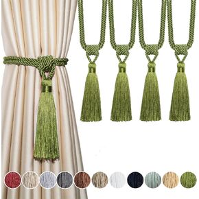 fenghuangwu Curtain Tiebacks Tassel Tie-Backs, Rope Curtain tie Backs Handmade Curtain Holdbacks Made from Polyester 2 Pack - Beige