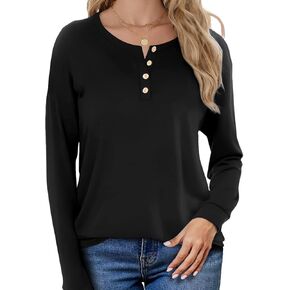 AURUZA Long Sleeve Shirts for Women Casual Tops Henley Shirts for Women Loose Fit Tunic Tops Fall Outfits Clothes 2024