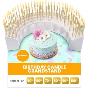 Birthday Candle Holder Grandstand, Perfect for 50th 60th 70th 75th 80th 90th 100th and All Other Milestone Birthdays, Includes 100 Gold Birthday Candles